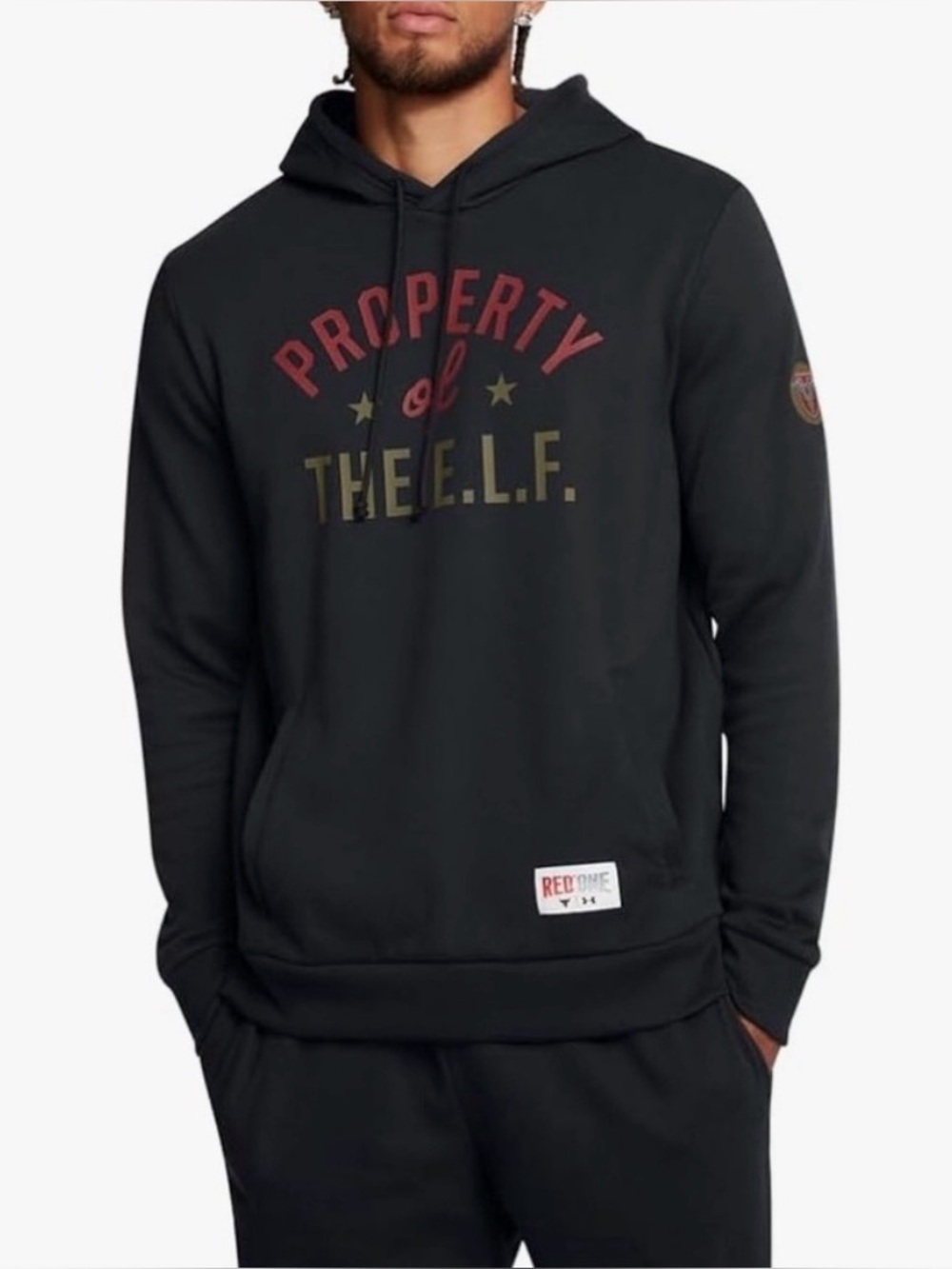NWT Under Armour Project Rock Red One ELF Hoodie in Black Men’s Large
